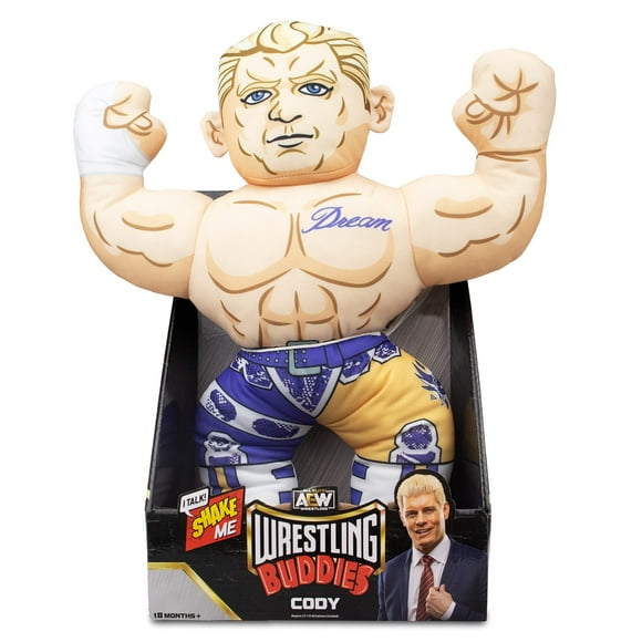 AEW Wrestling Buddies - Cody Rhodes - le Copain de Lutte Officiel en Peluche, 18, avec des Sons Enregistrés du Vrai Lutteur