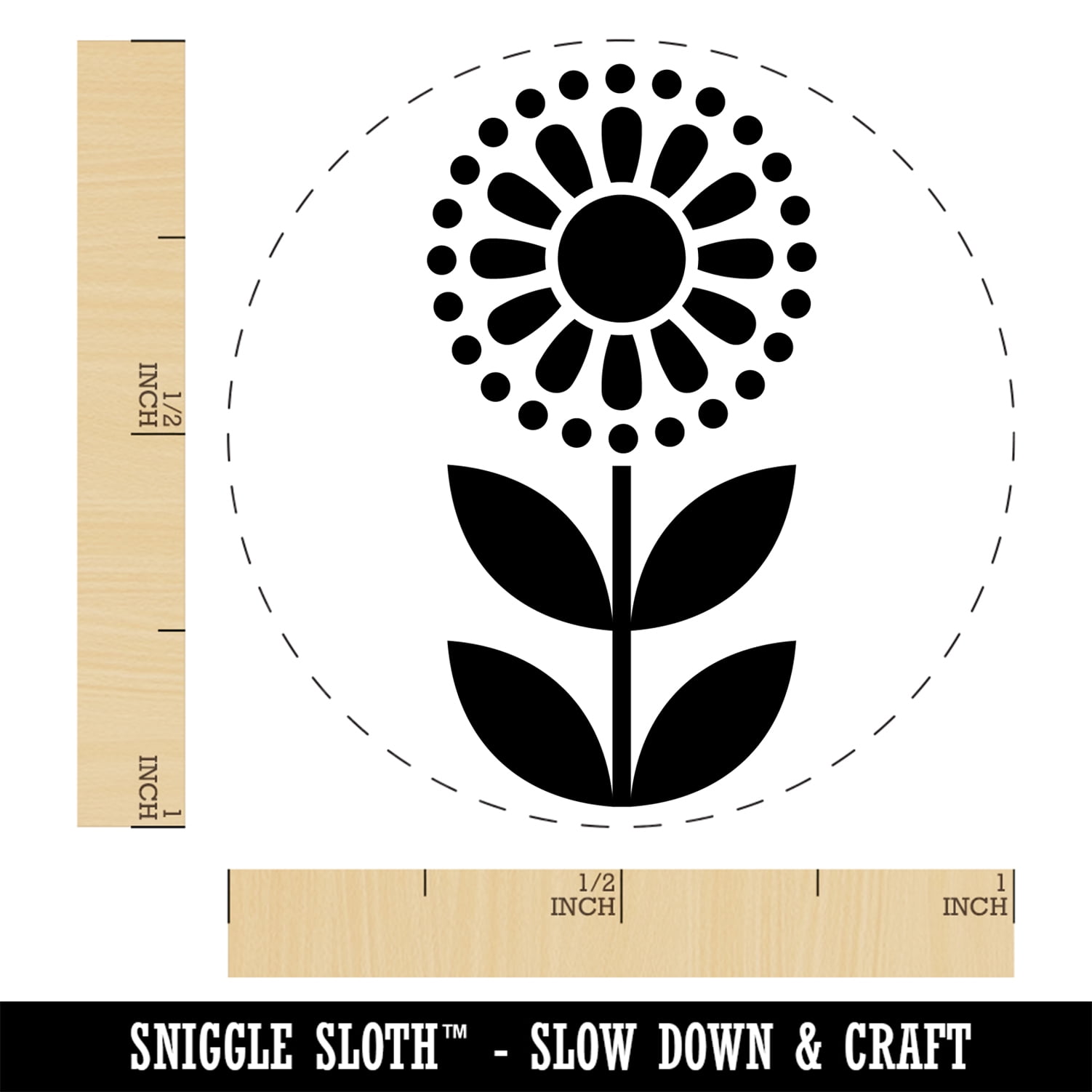 Scandinavian Sunflower Self-Inking Rubber Stamp Ink Stamper - Pink Ink - Medium 1 Inch