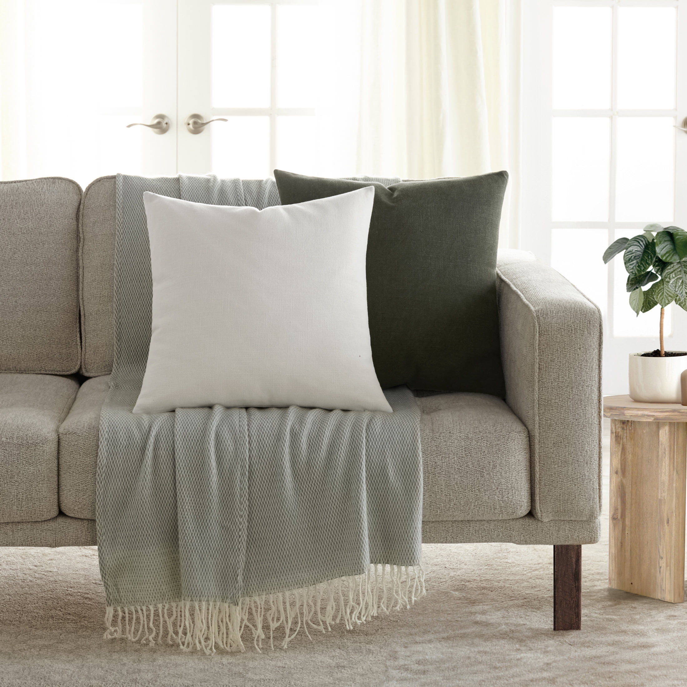 Stone Washed Throw Pillows in Distressed Cotton Solid Olive Gree by Comfort Canopy
