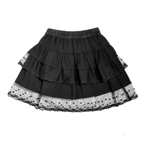 NIPAXO Girls Tiered Skirt Lace Trim Elastic Waist Polka Dot Mesh Casual A-Line Summer White Skirt for Kids and Toddlers,Balck (4-5Y )