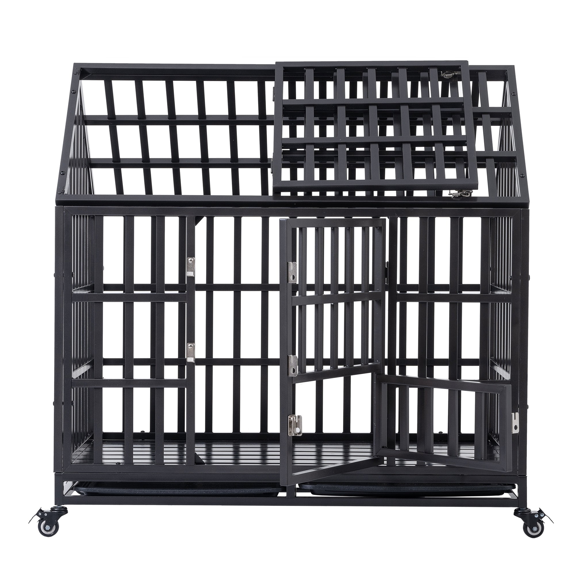 Pefilos 48" Heavy Duty Dog Cage Metal Kennel and Crate for Medium and Large Dogs, Pet Playpen with Four Wheels, Black Pefilos 48" Heavy Duty Dog Cage Metal Kennel and Crate for Medium and Large Dogs, Pet Playpen with Four Wheels, Black