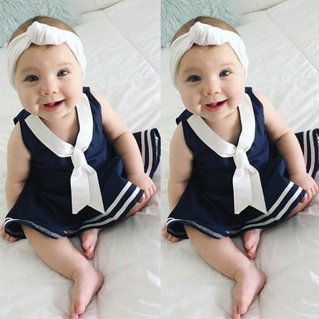 Fashion Summer Toddler Baby Kids Girls Cotton Dress Bow Tie Clothes One Piece