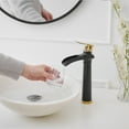 thumbnail image 3 of Waterfall Single Hole Single Handle Bathroom Vessel Sink Faucet With Pop-up Drain Assembly in Matte Black & Gold, 3 of 14