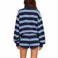 thumbnail image 3 of Women Striped Mock Neck Sweatshirt 2 Piece Outfits Oversized Pullover Elastic Waist Shorts Set Fall Lounge Set L, 3 of 4