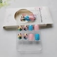 thumbnail image 6 of 24Pcs Blue Pink Press on Nails Extra Short Square,Ombre Fake Nails Press ons Nail Tip Glue on Nails Full Cover Acrylic Nail Kit False Nail with Fall Coconut Tree Nail Art Design for Women, 6 of 8