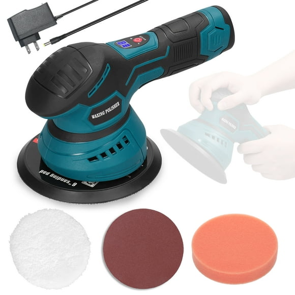 Amdohai 6inch Cordless Eccentric Car Polisher 8 Gears of Speeds Adjustable Electric Auto Polishing Machine Multifunctional Metal Waxing Wood Grinding Rust Removal Machine