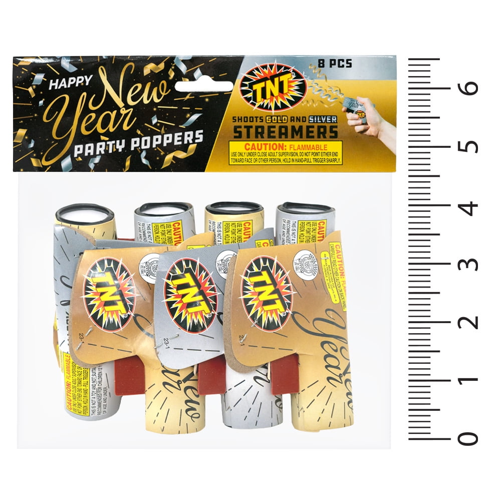 New Year's Magnum Popper, TNT Fireworks, Gold and Silver Confetti Poppers