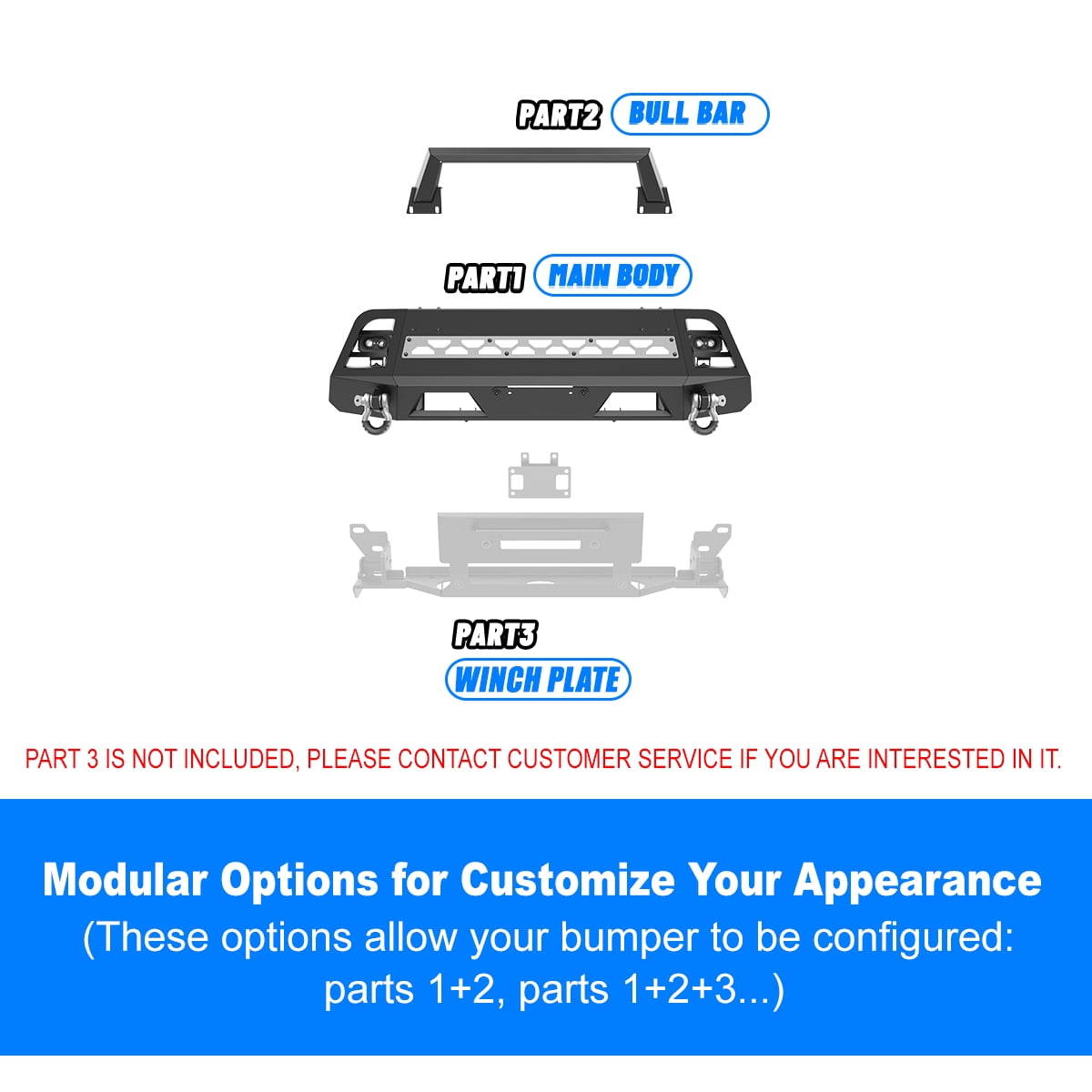 Front Bumper for 2022-2024 Nissan Frontier,with 2 D-Ring,Can Install Led Light Bar,DIY Colour Spraying Frame,with Side Wings & Bull Bar
