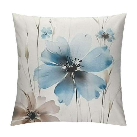 Patifu Watercolor Brown Grey Floral Pillow Covers Color Cream Gray Blue Flower Print Decorative Throw Pillows Modern Art Farmhouse Pillowcase Cushion Case Set 12x12in