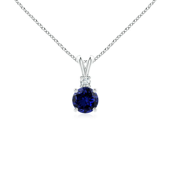 ANGARA Lab Grown Blue Sapphire V-Bale Pendant with Lab Diamond for Women in 925 Sterling Silver (Size-5mm) | Anniversary, Jewelry Gift for Women | Lab-Grown Blue Sapphire Necklace