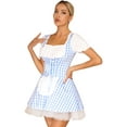 thumbnail image 3 of iEFiEL Womens Maid Cosplay Babydoll Mini Dress Masquerade Party Lace-Up Ruffle Apron Plaid Dress Blue S, 3 of 7