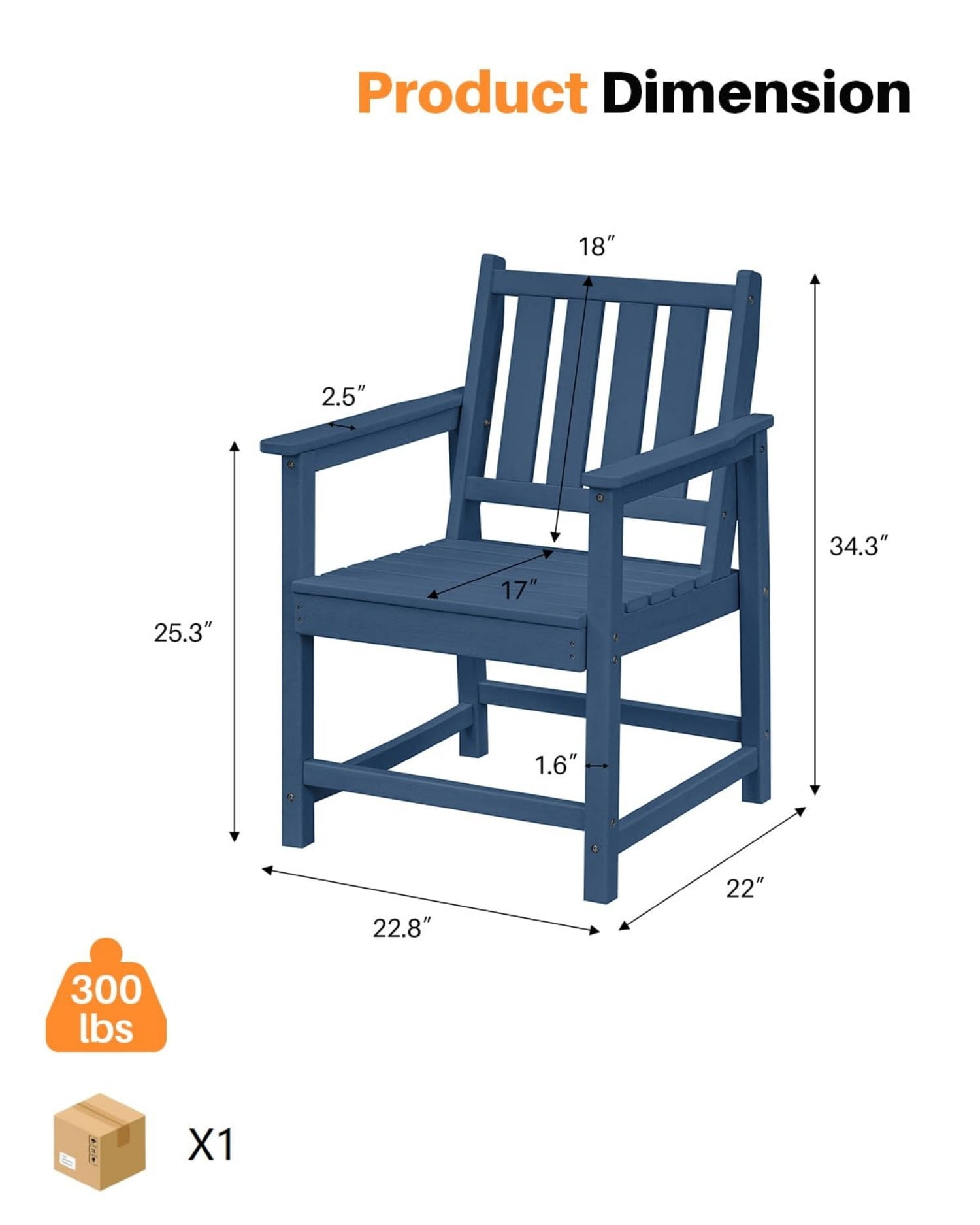 Patio Dining Chair Set of 2, HDPE Outdoor Dining Chairs with Ergonomic Backrest, All Weather Patio Chairs for Backyard, Deck, Garden, Poolside, Navy