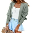 thumbnail image 2 of VISALY Women's Knitted Open Front Cropped Cardigan Long Sleeve Casual Drop Shoulder Short Sweater Coats Soft Comfortable Outwear Fall Outfits Light Green 3Xl, 2 of 9