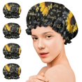 thumbnail image 7 of Shower Caps,Black Sunflower Word Pattern Waterproof Shower Cap for Women 4 Pieces,Double Reusable Hair Cover for Shower PEVA Elastic Stretch Hem, 7 of 7