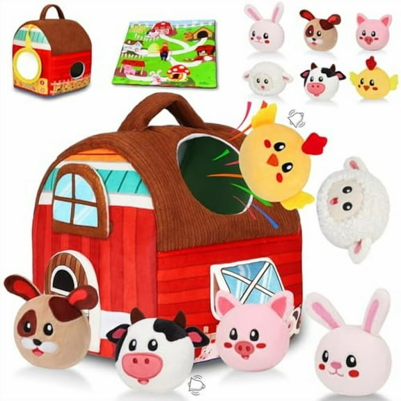 Baby Toys 6-12 Months - Soft Barn Toy with Stuffed Farm Animals,Rattle - Montessori Toys for Babies 6-12 Months Sensory Infant Toy for Toddlers 1-3 Year Old Boys Girls Baby Birthday Gifts