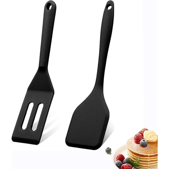 （2 Pack） Heat-Resistant Flexible Silicone Spatula for Baking, Cooking, Small Silicone Spatula Kitchen Utensils for Cookies & Brownies, Mini Rubber Spatulas for Nonstick Cookware (Black)