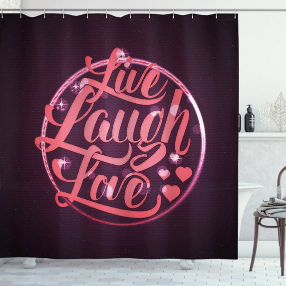 Ambesonne Live Laugh Love Shower Curtain, Vibrant Circle, 69"Wx70"L, Coral Plum White