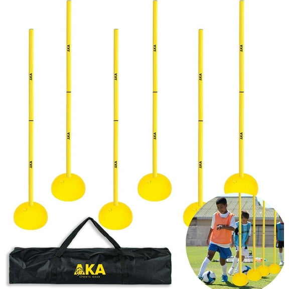 AKA Sports 6 x 1m Agility Poles with Water Filled Bases for Soccer, Field