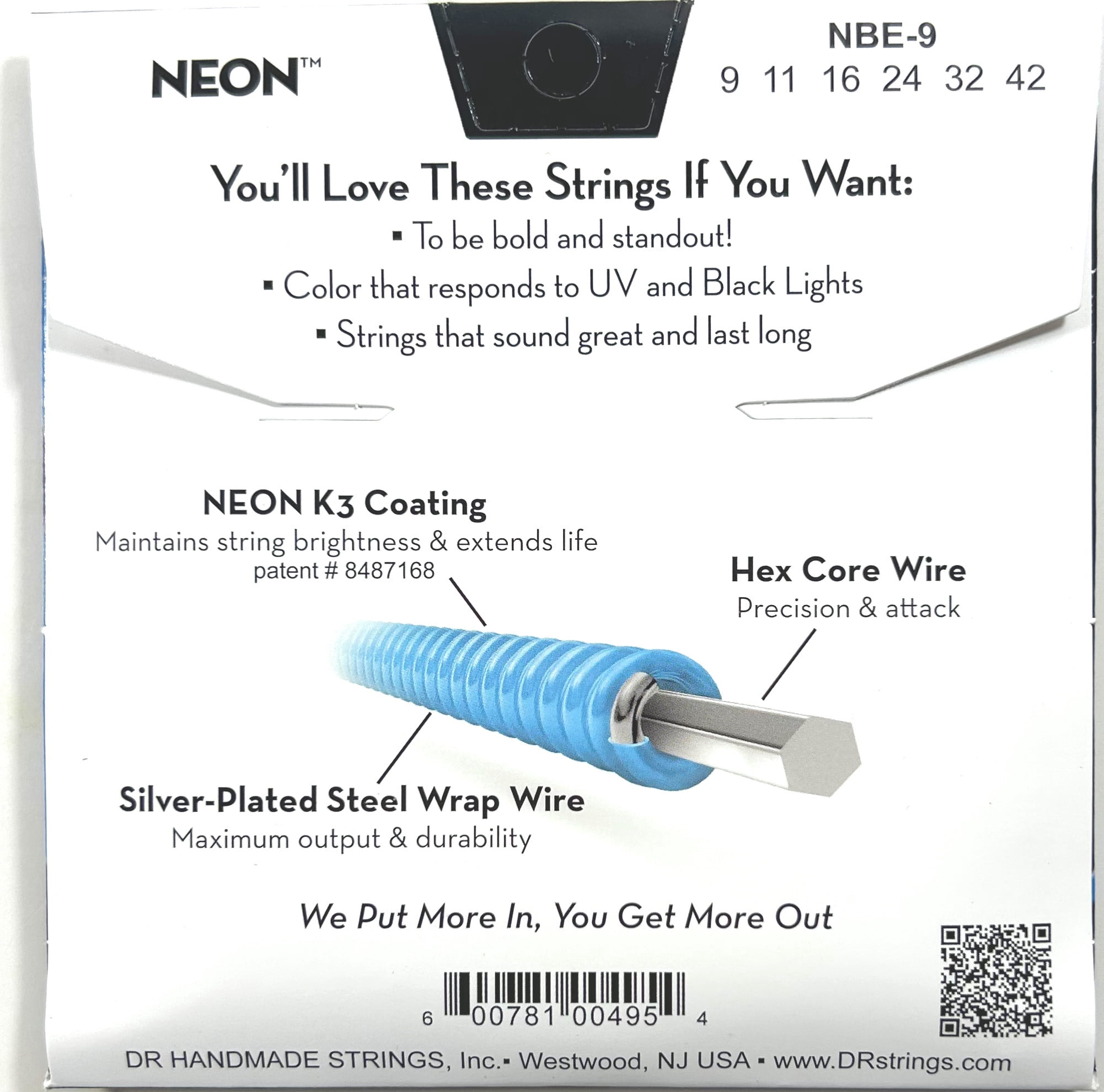 DR Guitar Strings 3 Pack Electric Neon Blue 09-42 Light