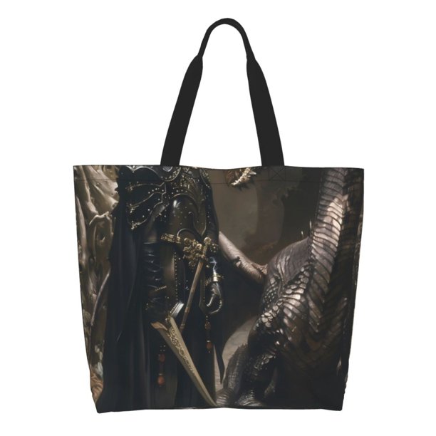 Easygdp Medieval Knight And Dragon Bolsas Tote para Mujer, Bolsos de Hombro para Viaje, Bolsos de Mano de Gran Capacidad para Compras y Trabajo