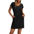 thumbnail image 3 of Vestido OFEEFAN de verano con cuello en V, casual, con bolsillos, talla XL, negro, 3 of 5