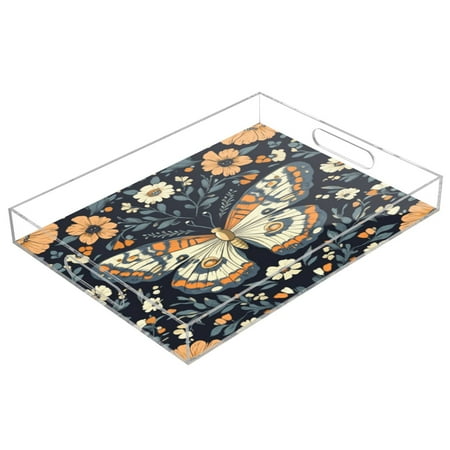 

Acrylic Tray 15.7*11.8*1.9 Inch Transparent Tray Food Tray Tea Cup Tray Serving Trays Cosmetics Storage Kitchen Table Bathroom Sundry Storage Beautiful Big Butterfly