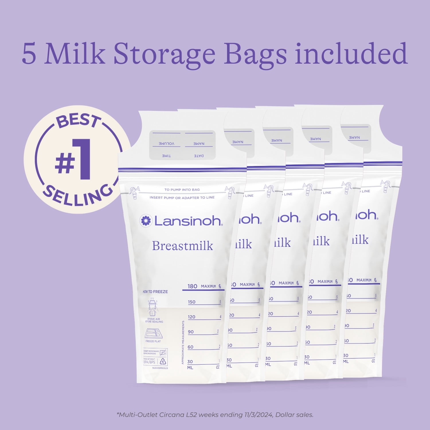 Lansinoh Breast Milk Storage Container, Freezer Organizer, Holds 10 Milk Bags, Includes 5