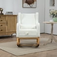 thumbnail image 2 of M optimized Rocking Chair Linen/Sherpa Upholstered Nursery Chair with Retractable Footrest, Side Pocket, High Backrest, Lumbar Pillow, Solid Wood Frame Modern Armchair, 2 of 9