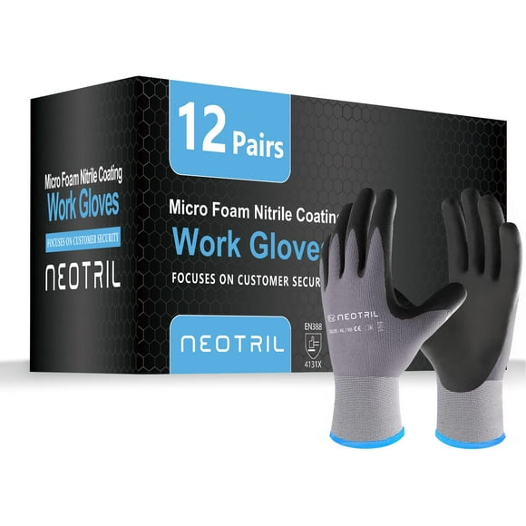 Guantes de trabajo NEOTRIL MicroFoam con revestimiento de nitrilo, 12 pares, color gris XL