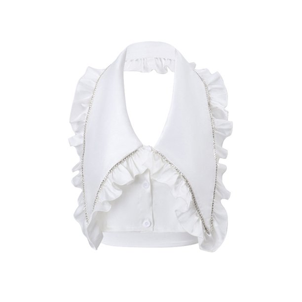 Conjunto De Mujeres , Mini Tul De Cintura Alta 3D Flor Tutu Color Sólido A-line Faldas + Volantes Halter V Cuello Tank Tops