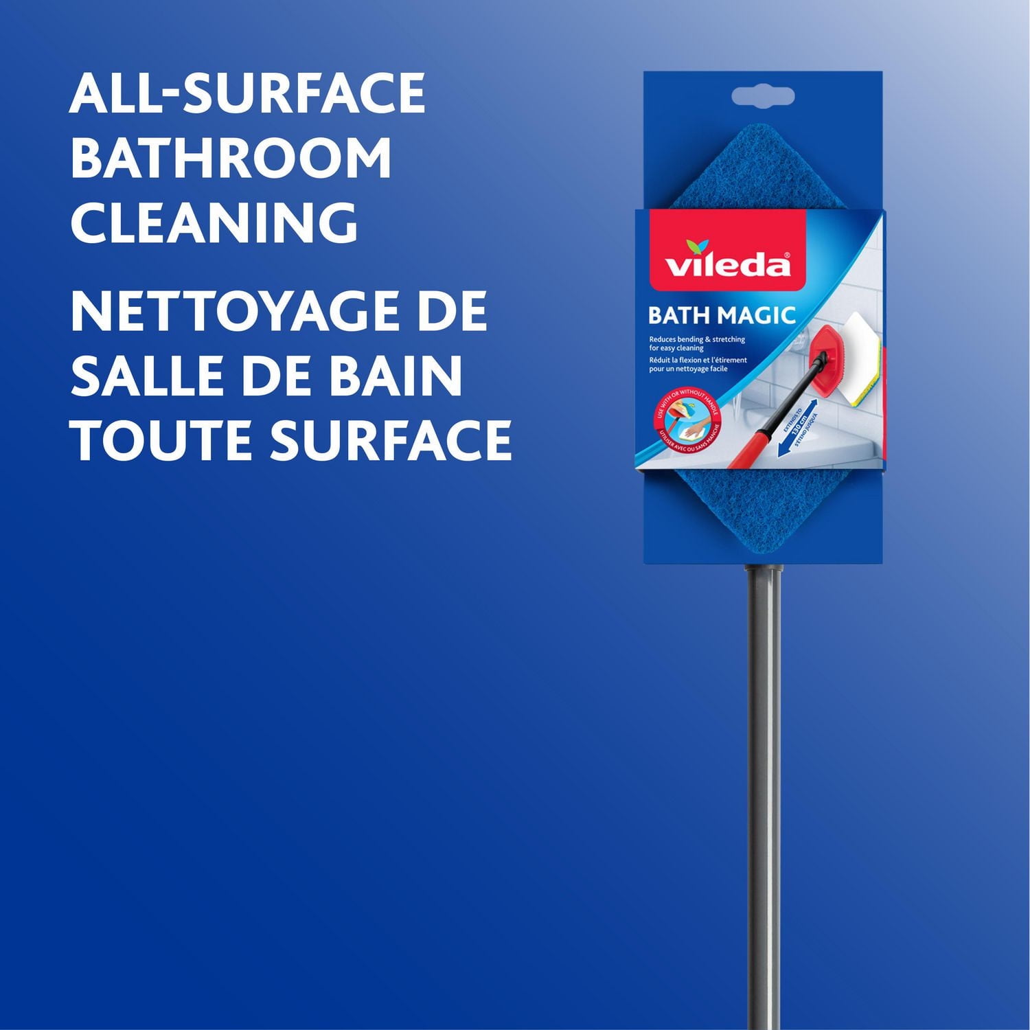 Vileda Bath Magic Mop - Bathroom and Tub Mop, Telescopic Handle, 1 Piece