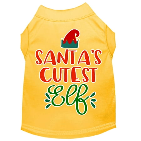 Santa's Cutest Elf Screen Print Dog Shirt Yellow Xxl