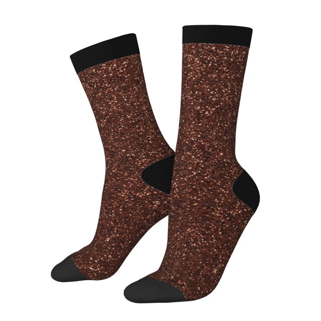 Fotbe Dark Brown Glitter Calcetas Largas con Estampado para Hombre y Mujer – Calcetas de Compresión Transpirables y Elásticas, Viajar y Uso Diario Talla 5-11