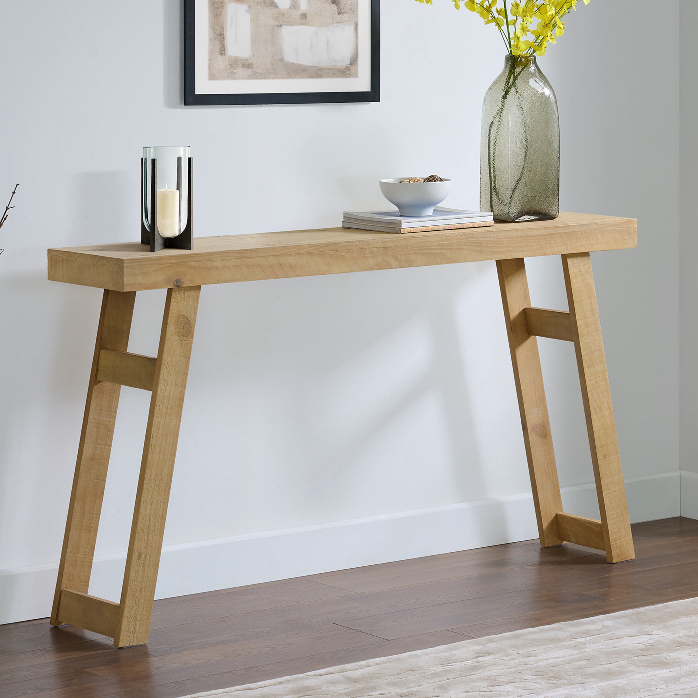 Alaterre Furniture Lawas Solid Wood Console Table - 56 Inch Modern Farmhouse Entryway Table, Light Oak
