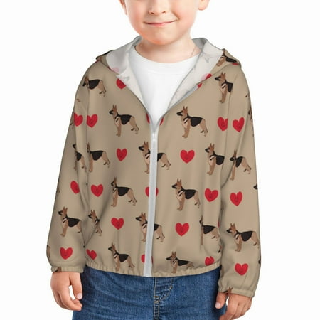 

Sun Hoodie for Kids Cute German Shepherd Dog Love Long Sleeve Swim Fishing Shirts Sun Protection Zip Up Jacket Clothing Athletic Hoodie