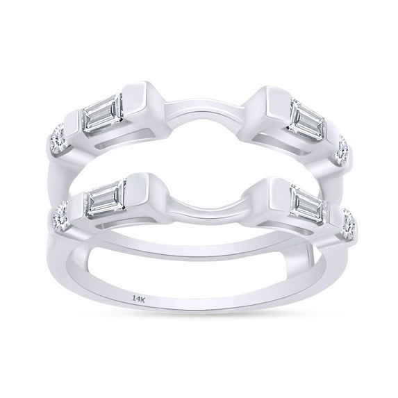 Baguette & Round White Cubic Zirconia Enhancer Guard Ring 14K White Gold Ring Size - 6.5