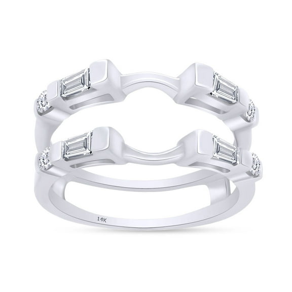 Baguette & Round White Cubic Zirconia Enhancer Guard Ring 14K White Gold Ring Size - 7.5