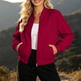 thumbnail image 7 of Zpanxa Bomber Jacket Women Short Plus Size Zip Up Stand Collar Casual Coat with Pockets Wine XL, 7 of 7