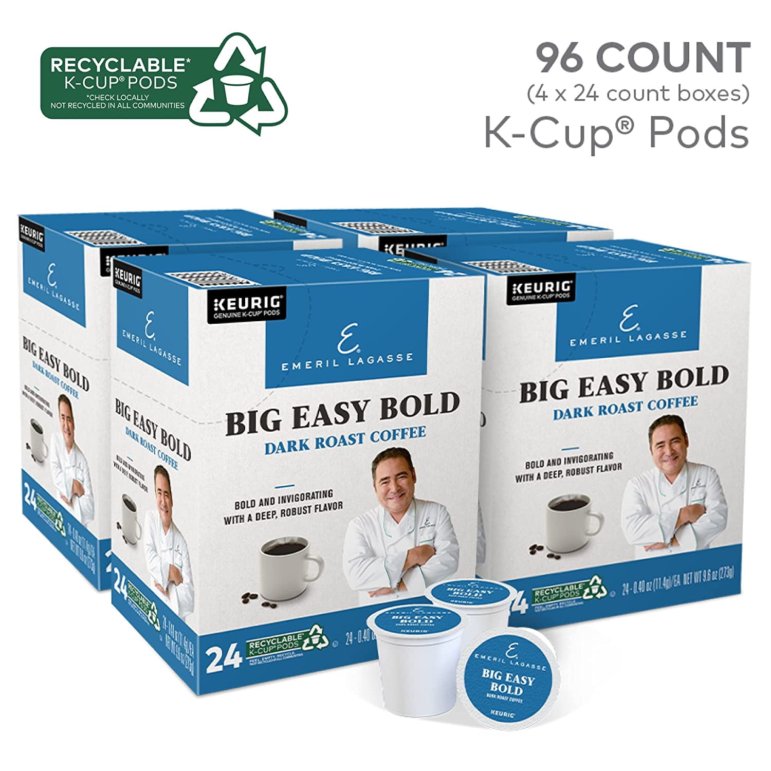 Emeril Big Easy Bold Coffee, Keurig Single-Serve K-Cup Pods, Dark Roast Coffee, 96 Count (4 Packs of 24)