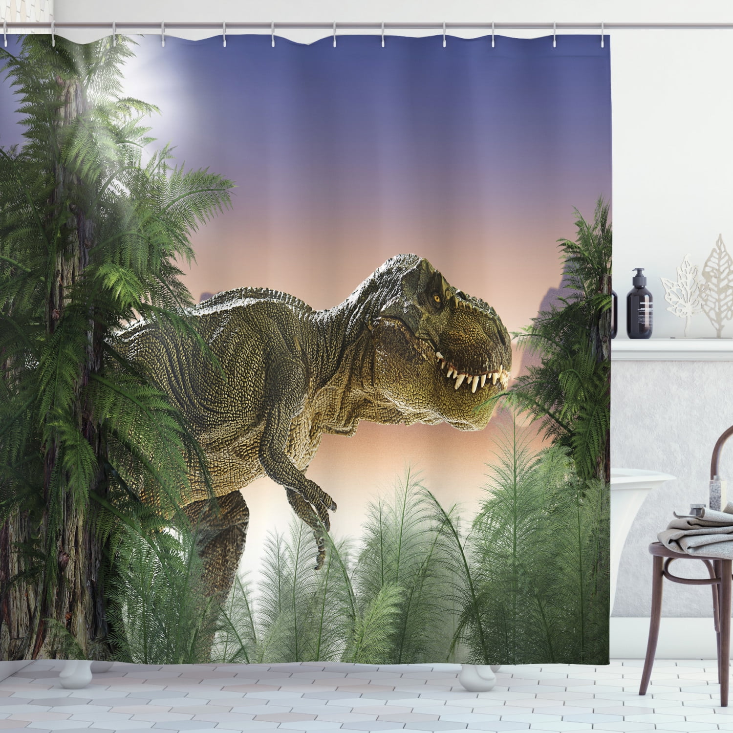 Jurassic Decor Shower Curtain Set, Dino Shower Curtain