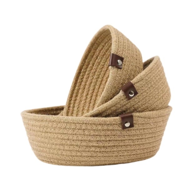 Juego de 3 cestas tejidas pequeñas y redondas, cestas de cuerda de algodón para almacenar juguetes para niños, cuenco nórdico para almacenar juguetes, Caqui
