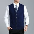 thumbnail image 2 of Kureaily Men's Wool Blend V Neck Knit Cardigan Vest Wool Sweater Colour Blocking Casual Versatile Sleeveless Shirt Vest, 2 of 5