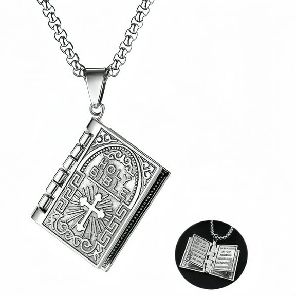 Bible Book Pendant Religious Christian Necklace