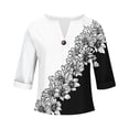 thumbnail image 4 of Daiosportswear 3/4 Length Sleeve Blouses for Women V Neck Button Down Floral Graphic Tunic Tops Black-A XXL(XXL), 4 of 5