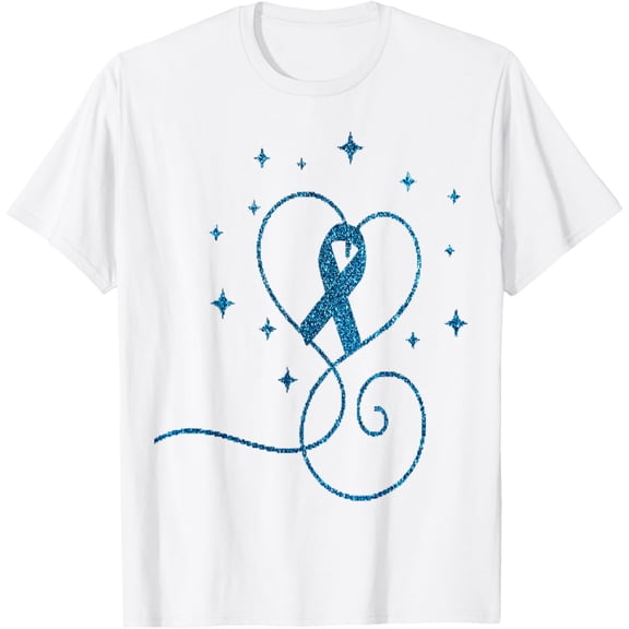 Colorectal Heart Blue Ribbon Colon Cancer Awareness Gift T-Shirt