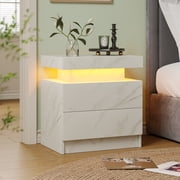 Cubehom Modern Nightstand Set of 2 with LED Lights, 2-Drawer Wooden Bedside Table, Side Table for Bedroom & Living Room