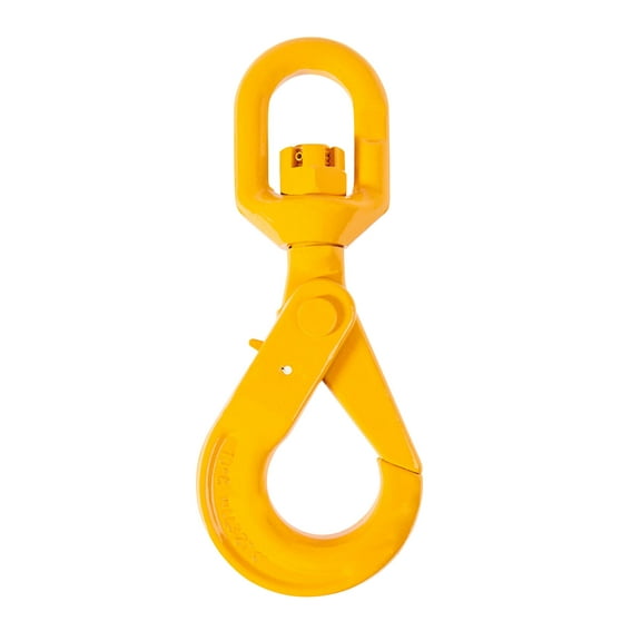 Mytee Products 3/8'' Self Locking Swivel Hook Grade 80 - 7100 LBS Working Load Limit 3.2 Ton - Yellow Painted Forged Steel Swivel Lifting Hook  Swivel Lifting Hook