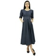 thumbnail image 1 of Bimba Robe Classique Chic en Coton pour Femmes Manches 3/4 Robe Trapèze avec Poches, 1 of 9