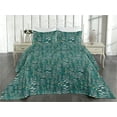 thumbnail image 2 of Ambesonne Leaves Greenery Quilted Bedspread Set 3 Pcs, Fantasy Leafy Art, Twin, Teal Cadet Blue and Mustard, 2 of 4