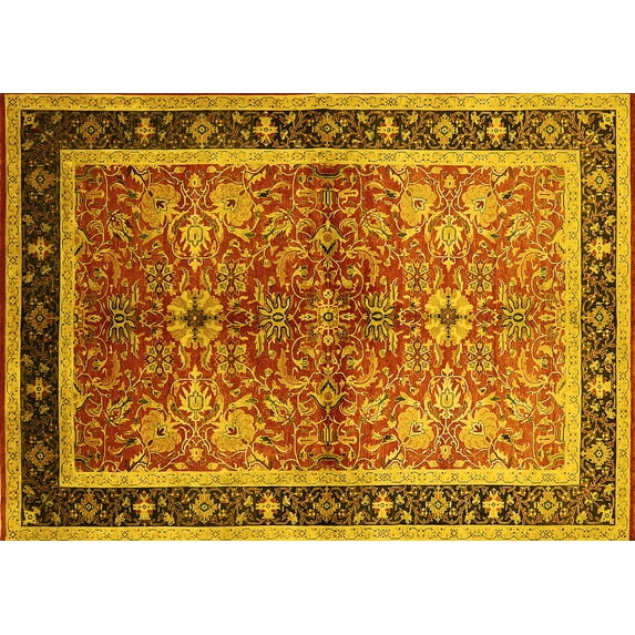 Ahgly Company Indoor Rectangle Oriental Yellow Traditional Area Rugs, 8' x 10'